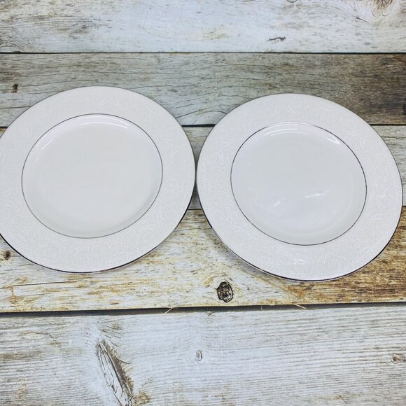 American Manor China CHANTILLY Cream Flowers Platinum Salad Lunch Plates Set 7 - Picture 1 of 16